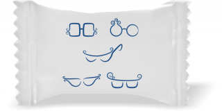 Balas de Brinde Modelo Óculos Fundo Branco Duras com Sabor de Frutas - Balinhas Personalizadas
