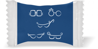 Balas de Brinde Modelo Óculos Fundo Azul Duras com Sabor de Frutas - Balinhas Personalizadas