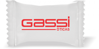 Balas de Brinde GASSI Óticas Duras com Sabor de Frutas - Balinhas Personalizadas