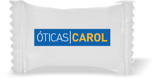 Balas de Brinde ÓTICAS CAROL Duras com Sabor de Frutas - Balinhas Personalizadas