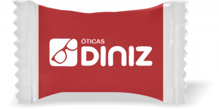Balas de Brinde ÓTICAS Diniz Duras com Sabor de Frutas - Balinhas Personalizadas