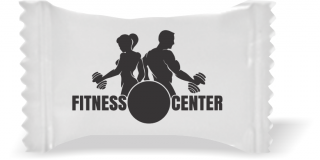 Balas de Brinde Modelo  Fitness Center Fundo Branco Duras com Sabor de Frutas - Balinhas Personalizadas