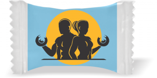 Balas de Brinde Modelo  Ele e Ela Fundo Azul Duras com Sabor de Frutas - Balinhas Personalizadas