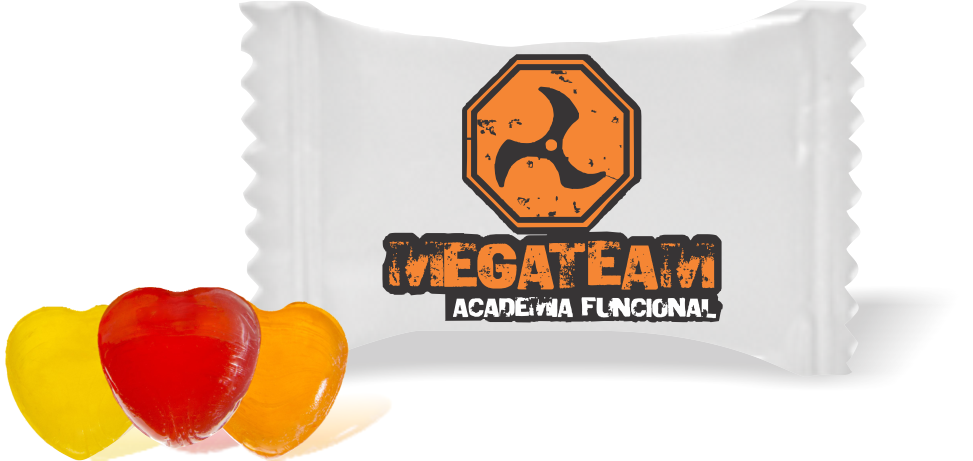 Balas de Brinde MEGATEAM Duras com Sabor de Frutas - Balinhas Personalizadas