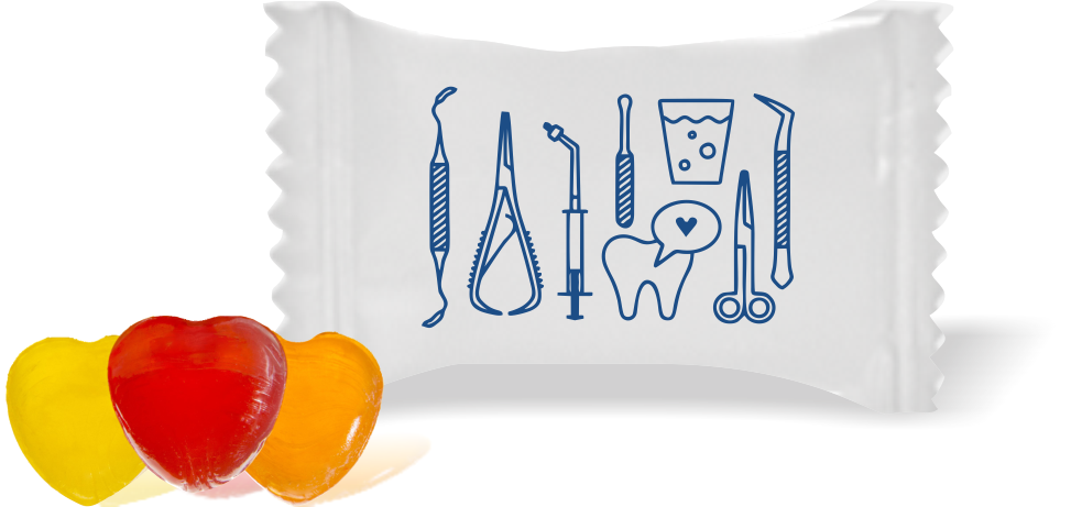 Balas de Brinde Modelo Pinças Fundo Branco Duras com Sabor de Frutas - Balinhas Personalizadas