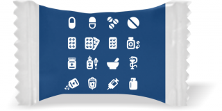 Balas de Brinde Modelo Manipulados Fundo Azul Duras com Sabor de Frutas - Balinhas Personalizadas