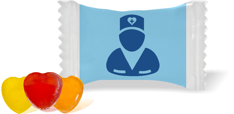 Balas de Brinde Modelo Enfermeiro Fundo Azul Duras com Sabor de Frutas - Balinhas Personalizadas