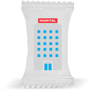 Balas de Brinde Modelo Hospital Fundo Branco Duras com Sabor de Frutas - Balinhas Personalizadas
