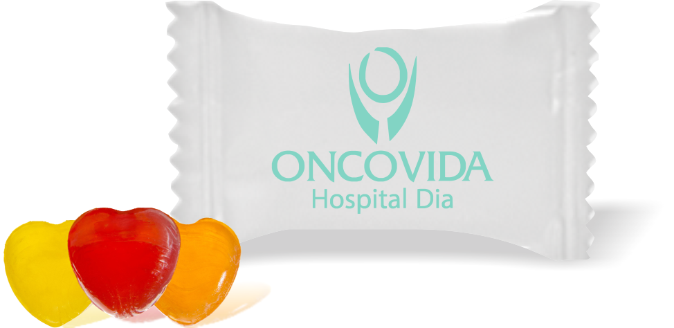 Balas de Brinde ONCOVIDA Duras com Sabor de Frutas - Balinhas Personalizadas