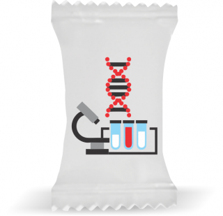 Balas de Brinde Modelo Microscópio Fundo Branco Duras com Sabor de Frutas - Balinhas Personalizadas