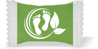 Balas de Brinde Pés e Folhas Fundo Verde Duras com Sabor de Frutas - Balinhas Personalizadas