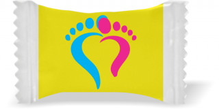 Balas de Brinde Pés Fundo Amarelo Duras com Sabor de Frutas - Balinhas Personalizadas