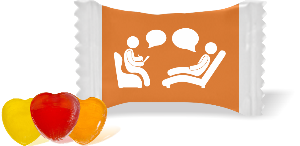 Balas de Brinde Divã Fundo Laranja Duras com Sabor de Frutas - Balinhas Personalizadas