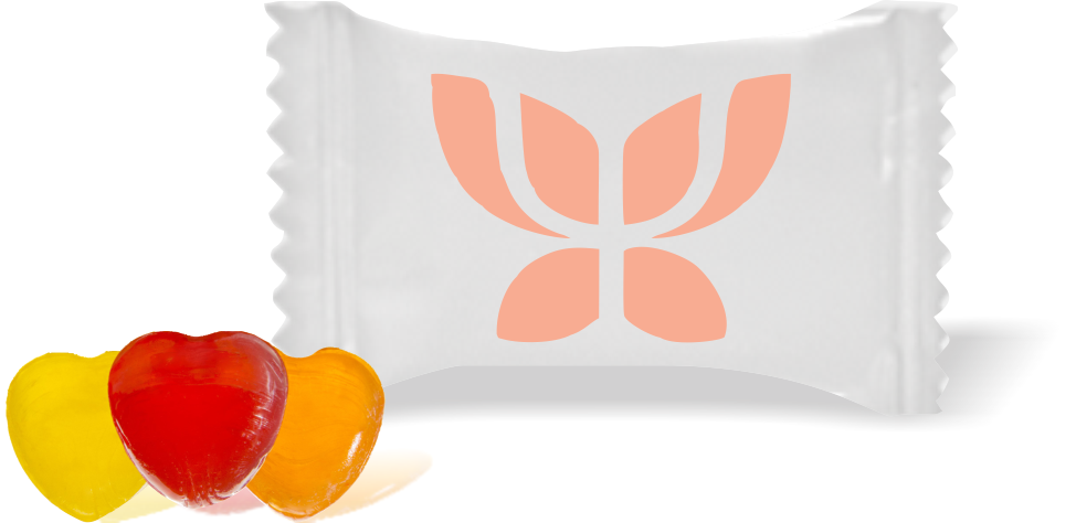Balas de Brinde Símbolo Fundo Branco Duras com Sabor de Frutas - Balinhas Personalizadas