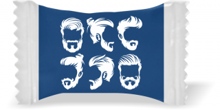Balas de Brinde Cortes Masculinos Fundo Azul Duras com Sabor de Frutas - Balinhas Personalizadas