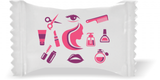 Balas de Brinde Produtos de Beleza Fundo Branco Duras com Sabor de Frutas - Balinhas Personalizadas