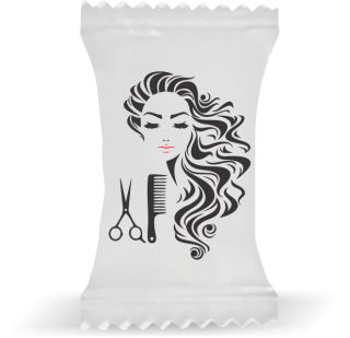 Balas de Brinde Cabelos Cacheados Fundo Branco Duras com Sabor de Frutas - Balinhas Personalizadas