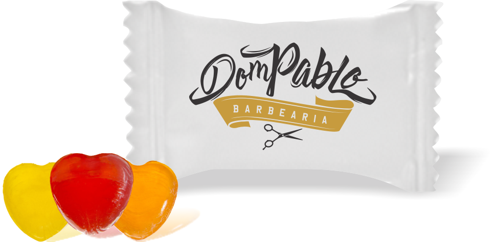Balas de Brinde Dom Pablo Barbearia Duras com Sabor de Frutas - Balinhas Personalizadas