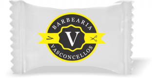 Balas de Brinde BARBEARIA VASCONCELLOS Duras com Sabor de Frutas - Balinhas Personalizadas