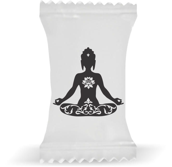 Balas de Brinde Posição de Lótus Fundo Branco Duras com Sabor de Frutas - Balinhas Personalizadas