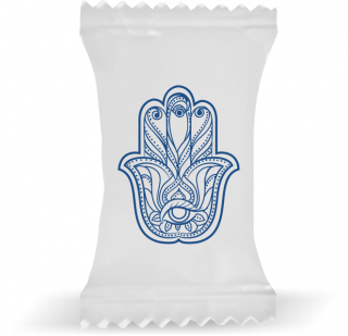 Balas de Brinde Hamsá Fundo Branco Duras com Sabor de Frutas - Balinhas Personalizadas