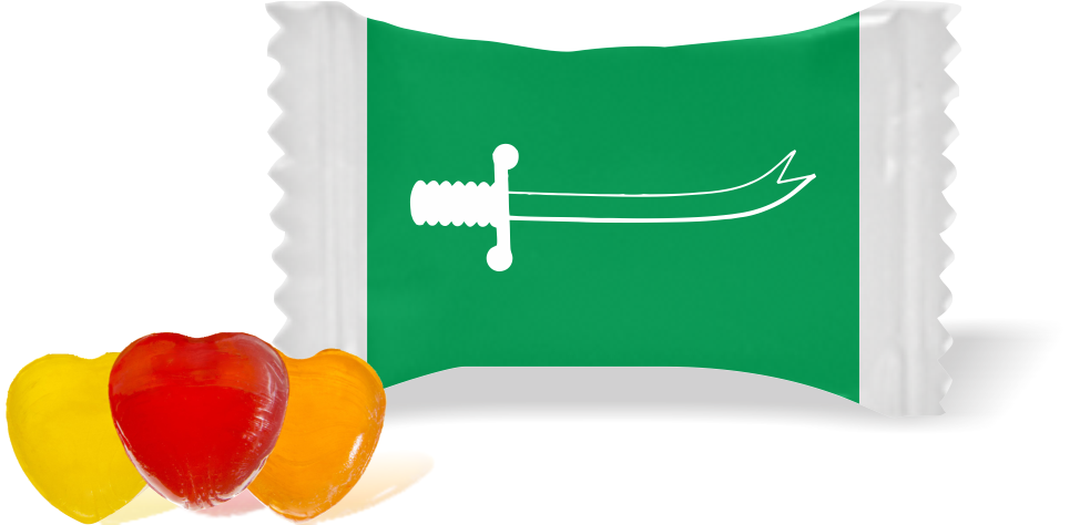 Balas de Brinde ZUFIQAR Fundo Verde Duras com Sabor de Frutas - Balinhas Personalizadas