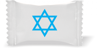 Balas de Brinde Estrela de Davi Fundo Branco Duras com Sabor de Frutas - Balinhas Personalizadas