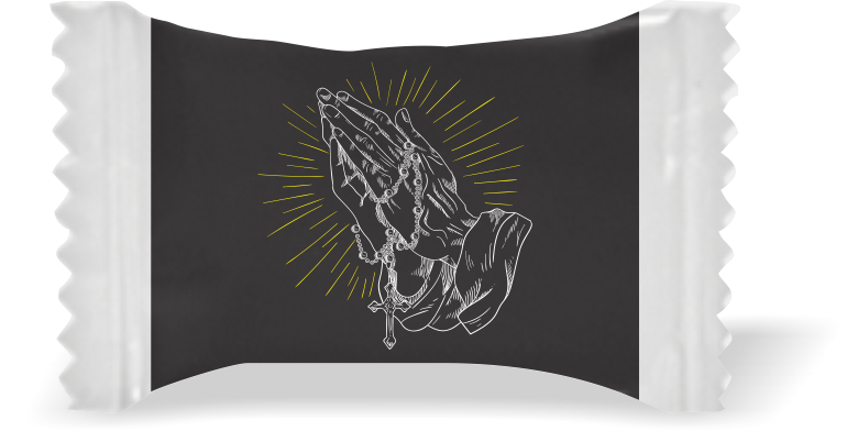 Balas de Brinde Amém Fundo Preto Duras com Sabor de Frutas - Balinhas Personalizadas