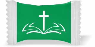 Balas de Brinde Bíblia Sagrada Fundo Verde Duras com Sabor de Frutas - Balinhas Personalizadas