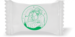 Balas de Brinde Sagrada Família Fundo Verde Duras com Sabor de Frutas - Balinhas Personalizadas