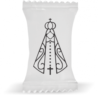 Balas de Brinde Nossa Senhora Aparecida Fundo Branco Duras com Sabor de Frutas - Balinhas Personalizadas