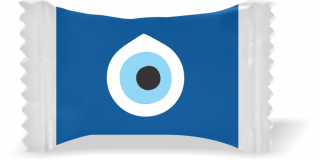 Balas de Brinde Olho Grego Fundo Azul Duras com Sabor de Frutas - Balinhas Personalizadas