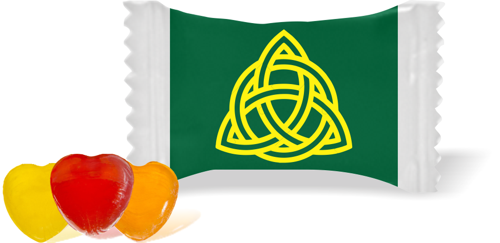 Balas de Brinde Nó Celta Fundo Verde Duras com Sabor de Frutas - Balinhas Personalizadas