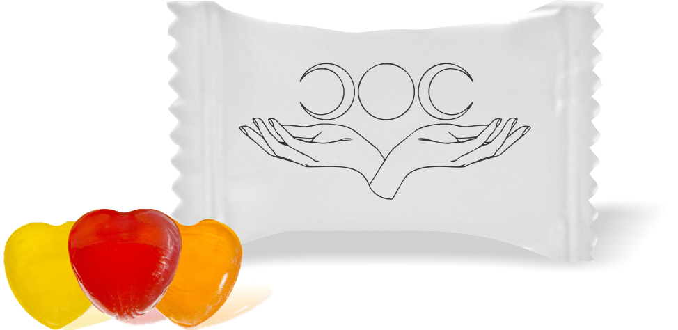 Balas de Brinde Magia Fundo Branco Duras com Sabor de Frutas - Balinhas Personalizadas