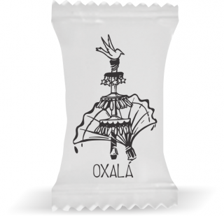 Balas de Brinde Oxalá Fundo Branco Duras com Sabor de Frutas - Balinhas Personalizadas