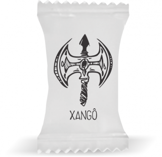 Balas de Brinde Xangô Fundo Branco Duras com Sabor de Frutas - Balinhas Personalizadas