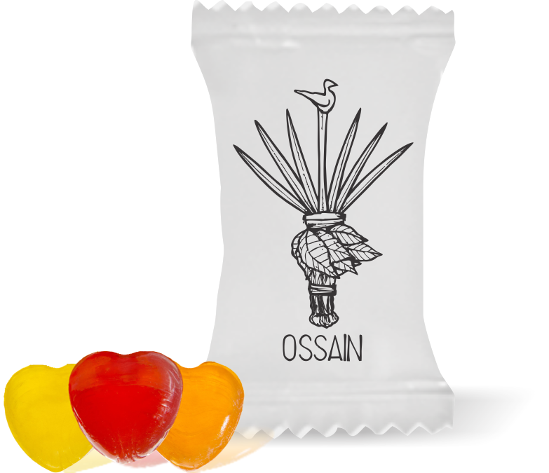 Balas de Brinde Ossain Fundo Branco Duras com Sabor de Frutas - Balinhas Personalizadas