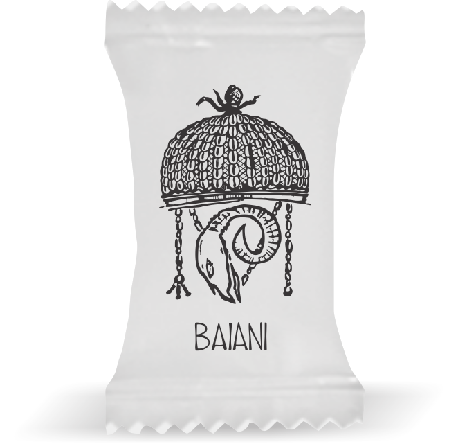 Balas de Brinde Baiani Fundo Branco Duras com Sabor de Frutas - Balinhas Personalizadas