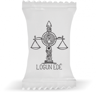 Balas de Brinde Logun Edé Fundo Branco Duras com Sabor de Frutas - Balinhas Personalizadas