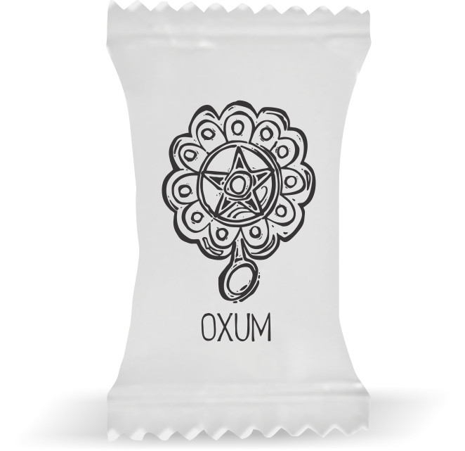 Balas de Brinde Oxum Fundo Branco Duras com Sabor de Frutas - Balinhas Personalizadas
