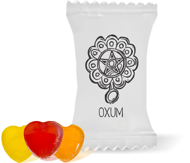 Balas de Brinde Oxum Fundo Branco Duras com Sabor de Frutas - Balinhas Personalizadas
