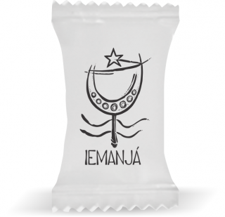 Balas de Brinde Iemanjá Fundo Branco Duras com Sabor de Frutas - Balinhas Personalizadas