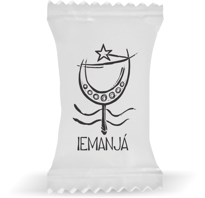 Balas de Brinde Iemanjá Fundo Branco Duras com Sabor de Frutas - Balinhas Personalizadas