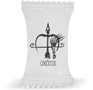 Balas de Brinde Oxóssi Fundo Branco Duras com Sabor de Frutas - Balinhas Personalizadas