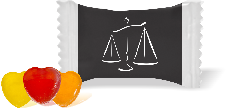 Balas de Brinde  Balança Fundo Preto Duras com Sabor de Frutas - Balinhas Personalizadas