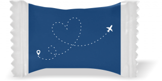 Balas de Brinde Looping Coração Fundo Azul Duras com Sabor de Frutas - Balinhas Personalizadas