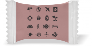Balas de Brinde Viagens Fundo Rosa Duras com Sabor de Frutas - Balinhas Personalizadas