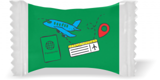 Balas de Brinde Passaporte Fundo Verde Duras com Sabor de Frutas - Balinhas Personalizadas