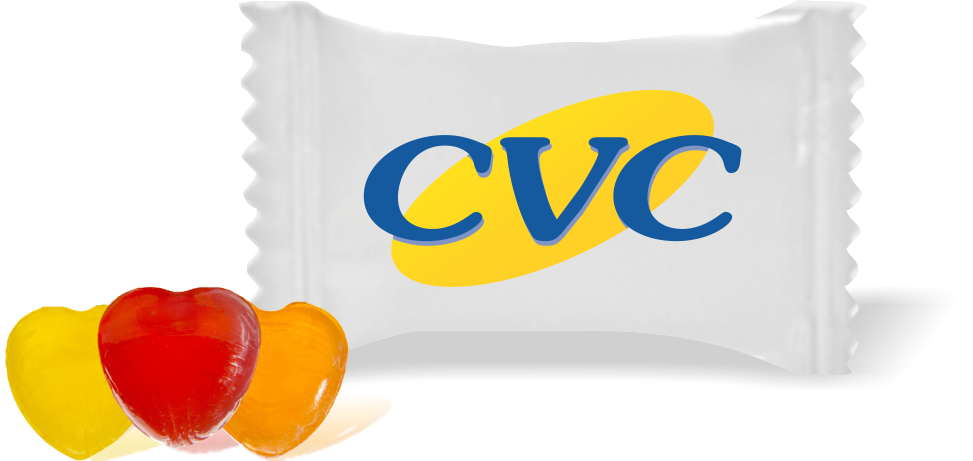 Balas de Brinde CVC Duras com Sabor de Frutas - Balinhas Personalizadas