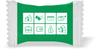 Balas de Brinde Pagamentos Fundo Verde Duras com Sabor de Frutas - Balinhas Personalizadas